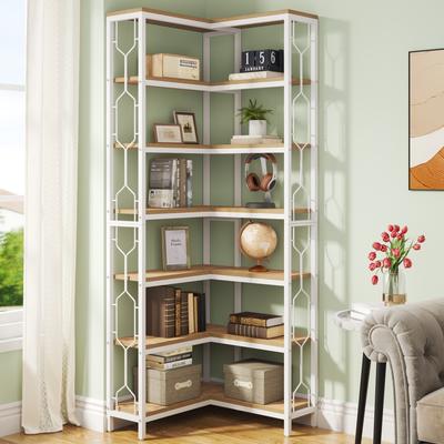 BLUEBELL 7-Tier Corner Bookshelf, White Corner Shelf Modern Etagere Bookcase