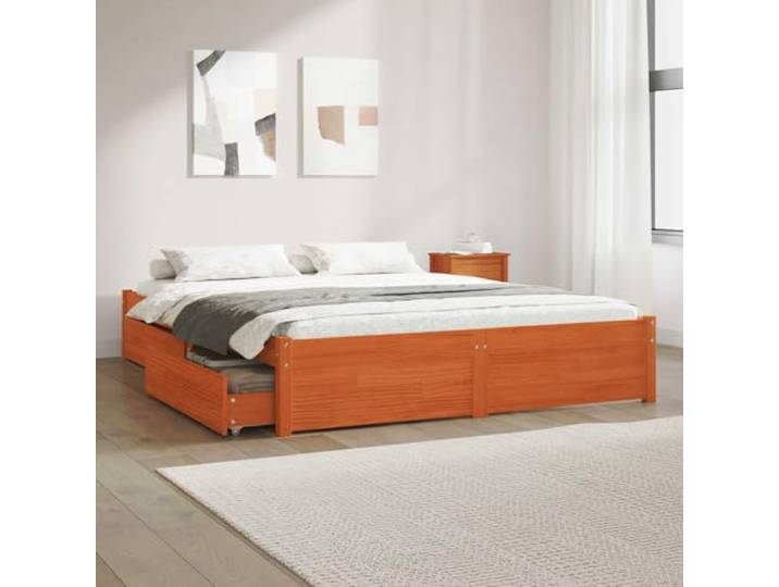 RJPLMFV Bettgestell, massives Kiefernholz, mit Schubladen Minimalistisches Design, inkl. Latten, ausziehbare Schubladen, für den Innenbereich