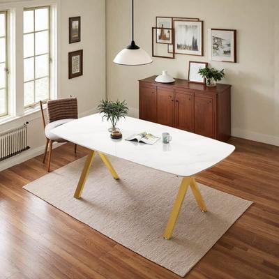 ZWYO HOSIMU "Modern Tempered Glass Dining Table, 51"" Rectangular Kitchen Table with Marble Pattern & Sturdy Metal Legs"