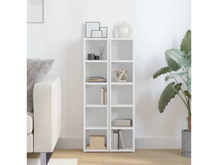 (86861)NEUF Lot de 2 Armoires à CD Bibliothèque de rangement - Cabinet Blanc 21x16x93 5cm Aggloméré - armoire à étagère - Dessus rob
