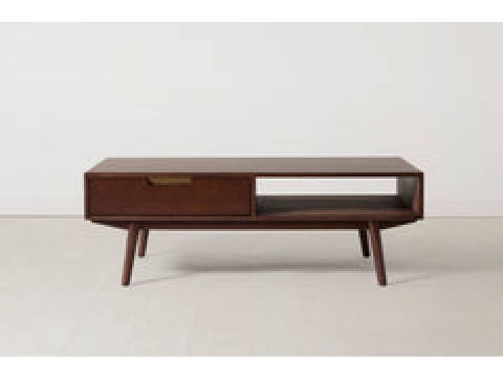 Couchtisch 01, Nussbaum / Zwei Schubladen mit Regal