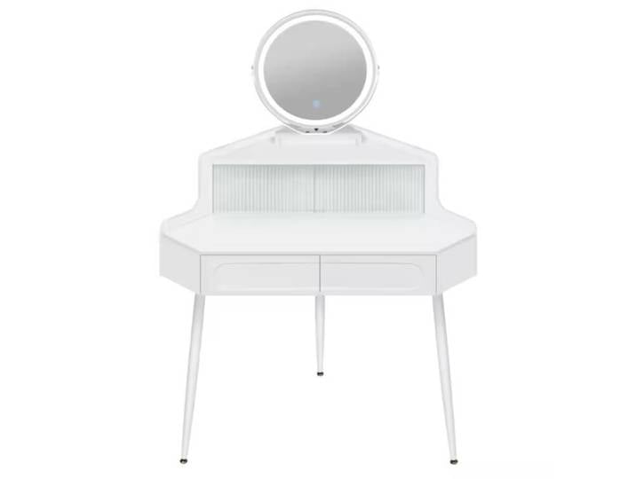 Coiffeuse d'angle avec miroir rond table de maquillage meuble coiffeuse pour chambre