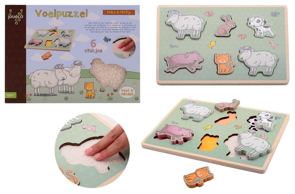 Johntoy zacht knuffel-puzzelset Mike en Molly dieren speelgoed