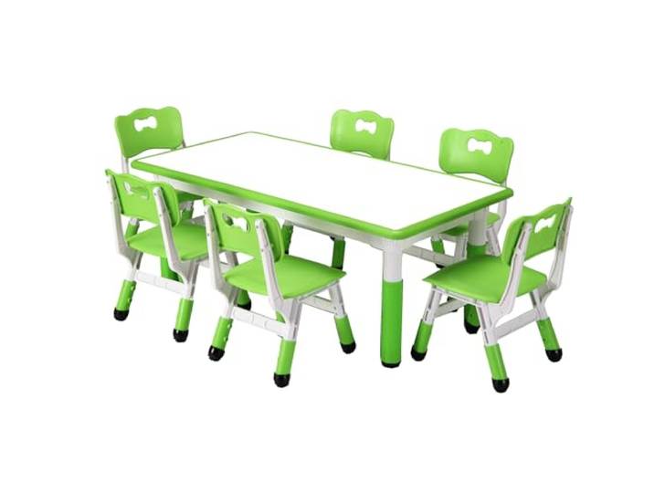 IDEALHOUSE 7-TLG. Kinder Tisch- und Stuhlset – höhenverstellbarer Kindertisch mit 6 Stühlen, Graffiti-/Mal-Tischplatte, rutschfeste Beine, für Basteln & Lernen, Zuhause/Kita/Schule, 2–10 Jahre –