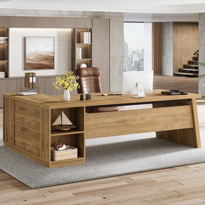 YUZHOU "78"" L-Shaped Executive Desk with File Cabinet & Shelves, Home Office"