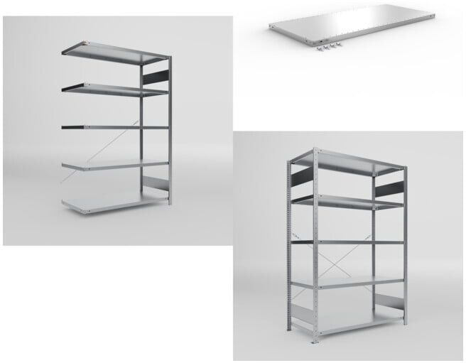 Meta Set Fachboden-Anbauregal S3 CLIP + Fachbodenregal S3 CLIP + Zusatzboden CLIP 230 1300x600mm 230kg vzk