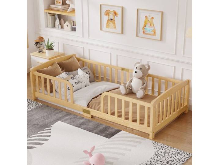 NuvlaGu - Lit évolutif 90x200 cm - Lit enfant avec barrières de sécurité - Lit bébé - sans sommier inclus - Bois
