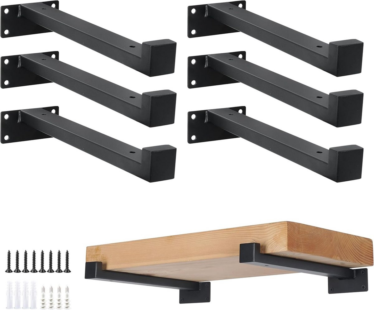 6x Zwarte Zwevende Plankdragers - Zware Wandplank Beugels met Lip - 30 cm