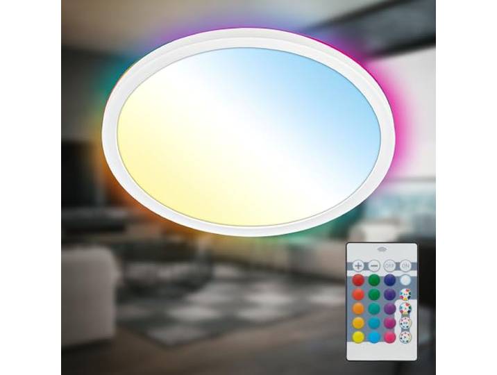 B.K.Licht - LED Deckenlampe flach mit Fernbedienung, RGBIC Backlight, CCT Lichtfläche, Dimmbar, Lampe, Deckenleuchte, Wohnzimmerlampe, LED Panel, Kinderzimmer, Decke, 29x3cm (DxH), Weiß