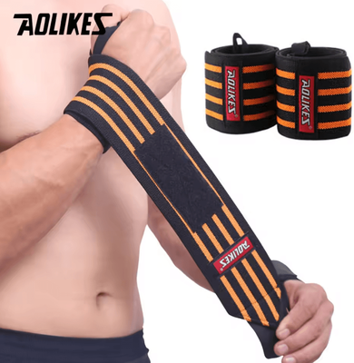 Inspire Curations AOLIKES Weightlifting Wrist Wraps Heavy Duty Wrist Support Wraps With Thumb Loop For Strength Training type A orange