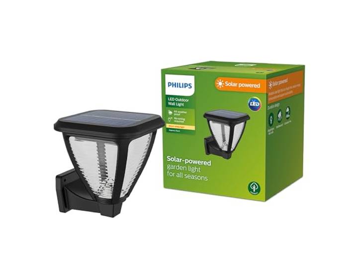 PHILIPS Outdoor Solar Vapora Wandleuchte 1,5W, Tageslichtsensor, 2700 Kelvin, IP44 wetterfest, schwarz