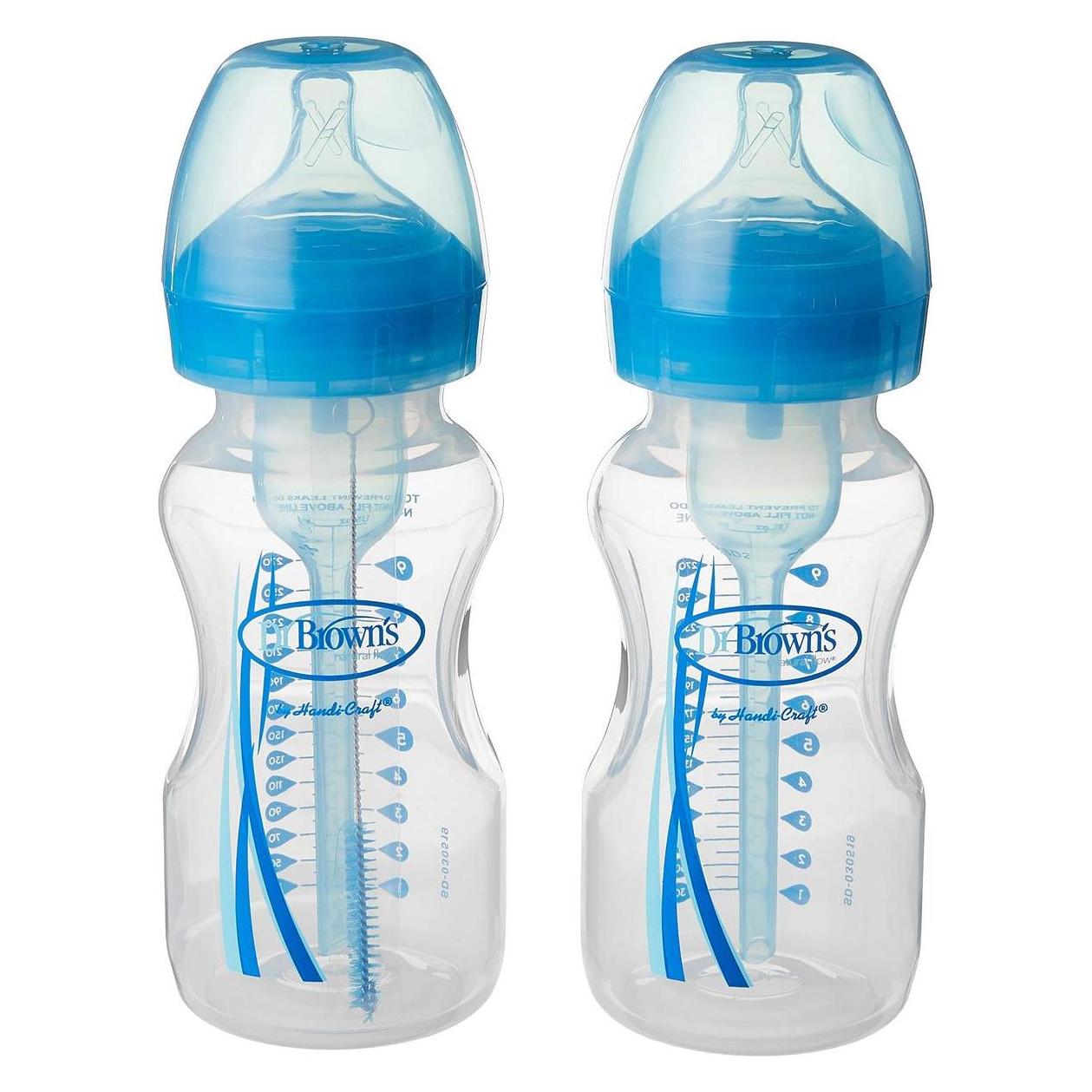 Dr Browns Optionen + Weithalsflasche + Blau 0m + 270ml 2 St. (WB92602) (270 ml) (001171)