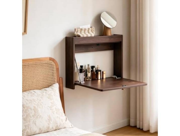 PGZMDTWI Schwebender Schminktisch, Klappbarer Make-up-Tisch aus Holz Platzsparendes Design im minimalistischen Stil für Ankleide, Schlafzimmer und Bad(B)
