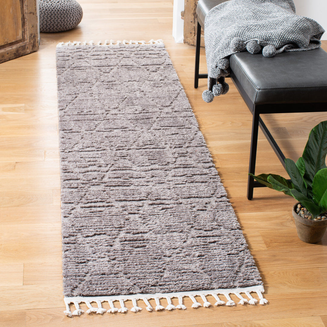 Bloomsbury Market Mazzone Geometric Area Rug Gray Runner 66 x 244 cm