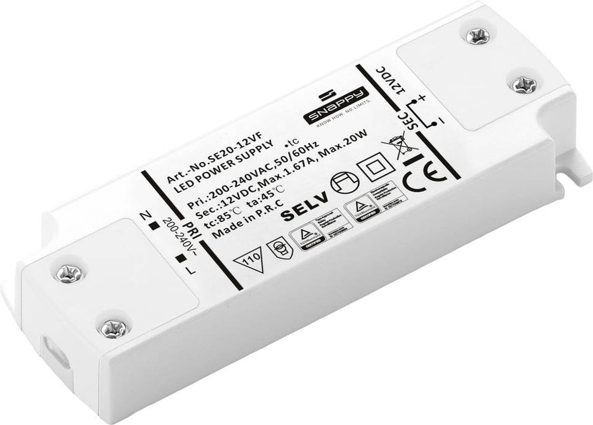 Dehner Elektronik SE 20-12VF LED-transformator 12V DC 20 W 1.67 A Constante spanning