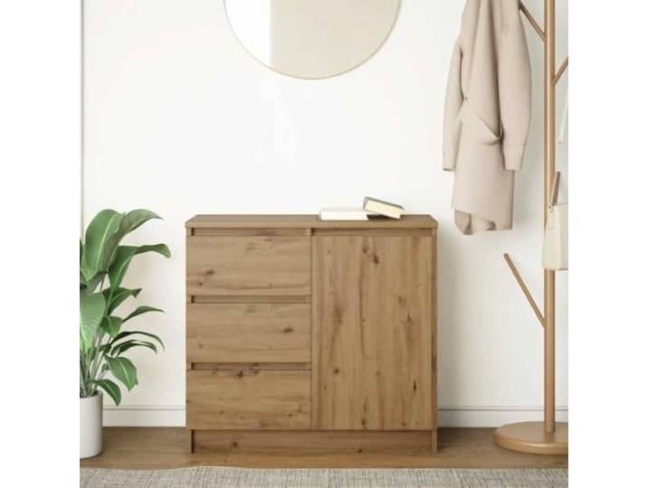 KTHLBRH Sideboard Eiche Handwerk 71 x 35 x 65 cm Technisches Holz 1 Tür, 3 Schubladen, 1 Regal, anpassbare Installation, einfache Wartung