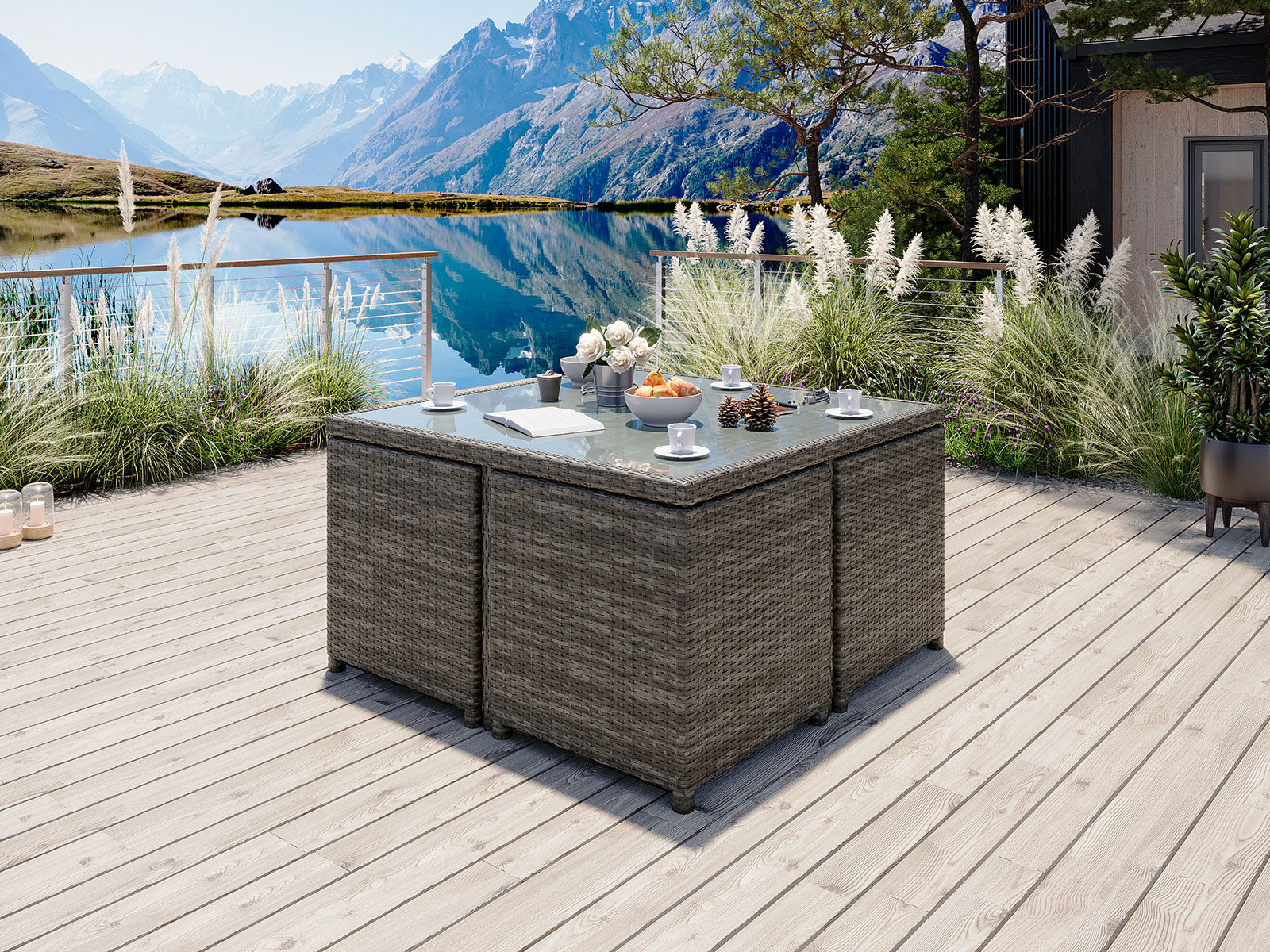 Starlight Havesæt 4 Personer M/frostet Glas - Gråmix Polyrattan