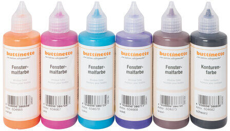 buttinette Fenstermalfarben "Trend", 6x 80 ml