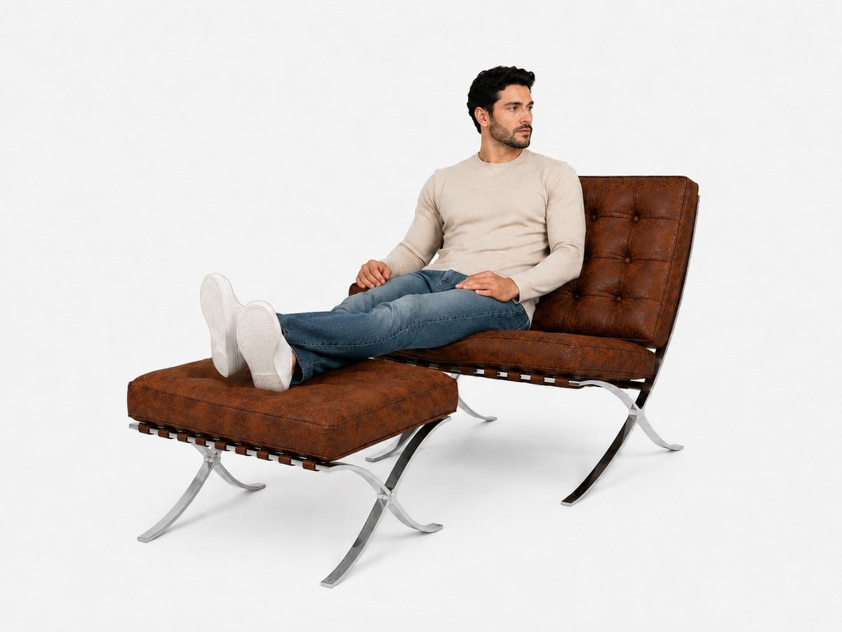 Malmo Chair met Hocker - Vintage Bruin - Lounge Stoel en Fauteuil