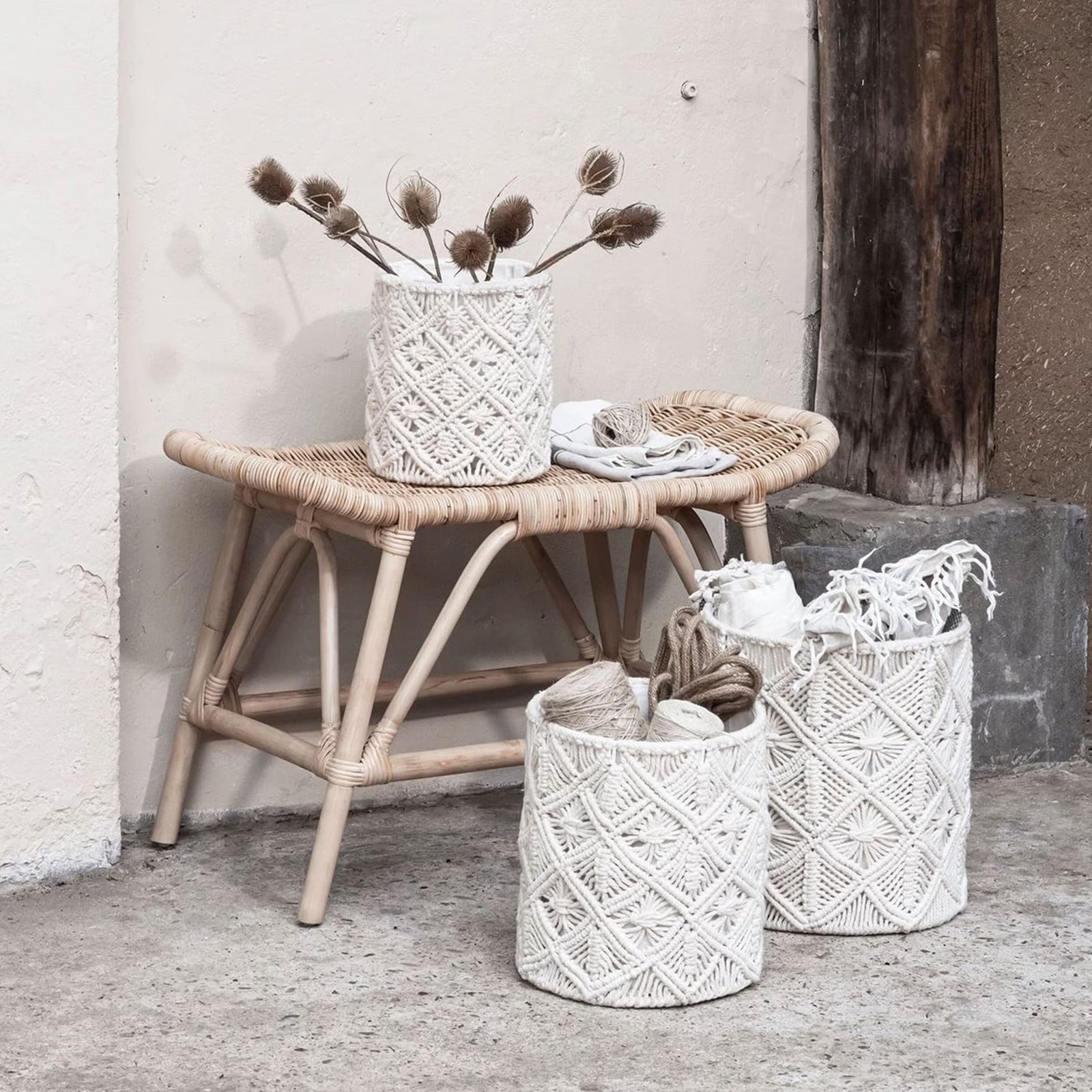 MUST Living Mand Boho Macramé Set van 3 stuks - Wit