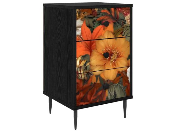 fsahslih Nachttisch Schwarz Eichen-Optik 36x33x61cm Mit 3 Schubladen Kompakte Beistellkommode fürs Schlafzimmer mit 3 Schubladen, dekorativer Front und erhöhten Füßen für saubere Luft.