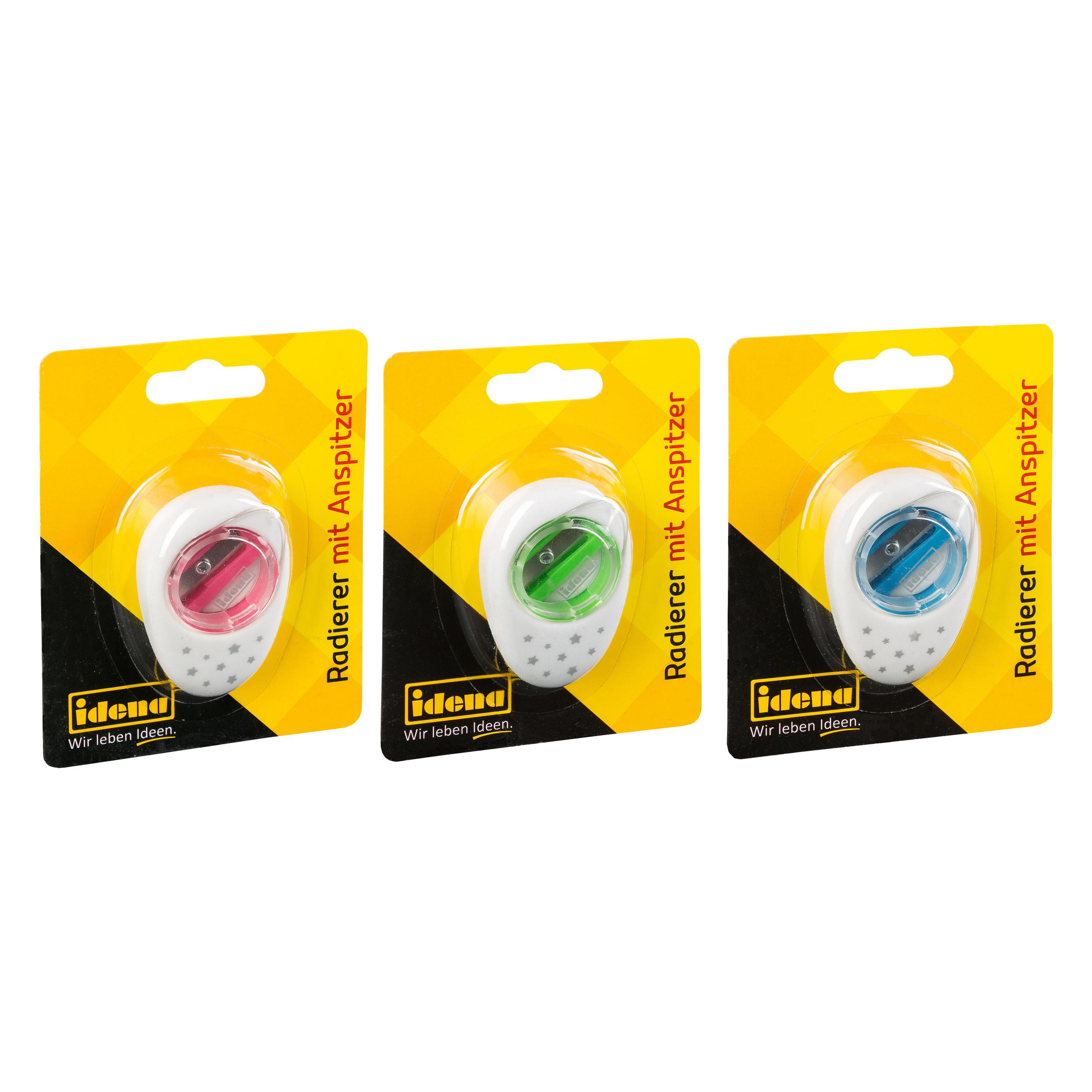 Idena Radierer 2in1 mit Anspitzer, 3 Farben (22657873)