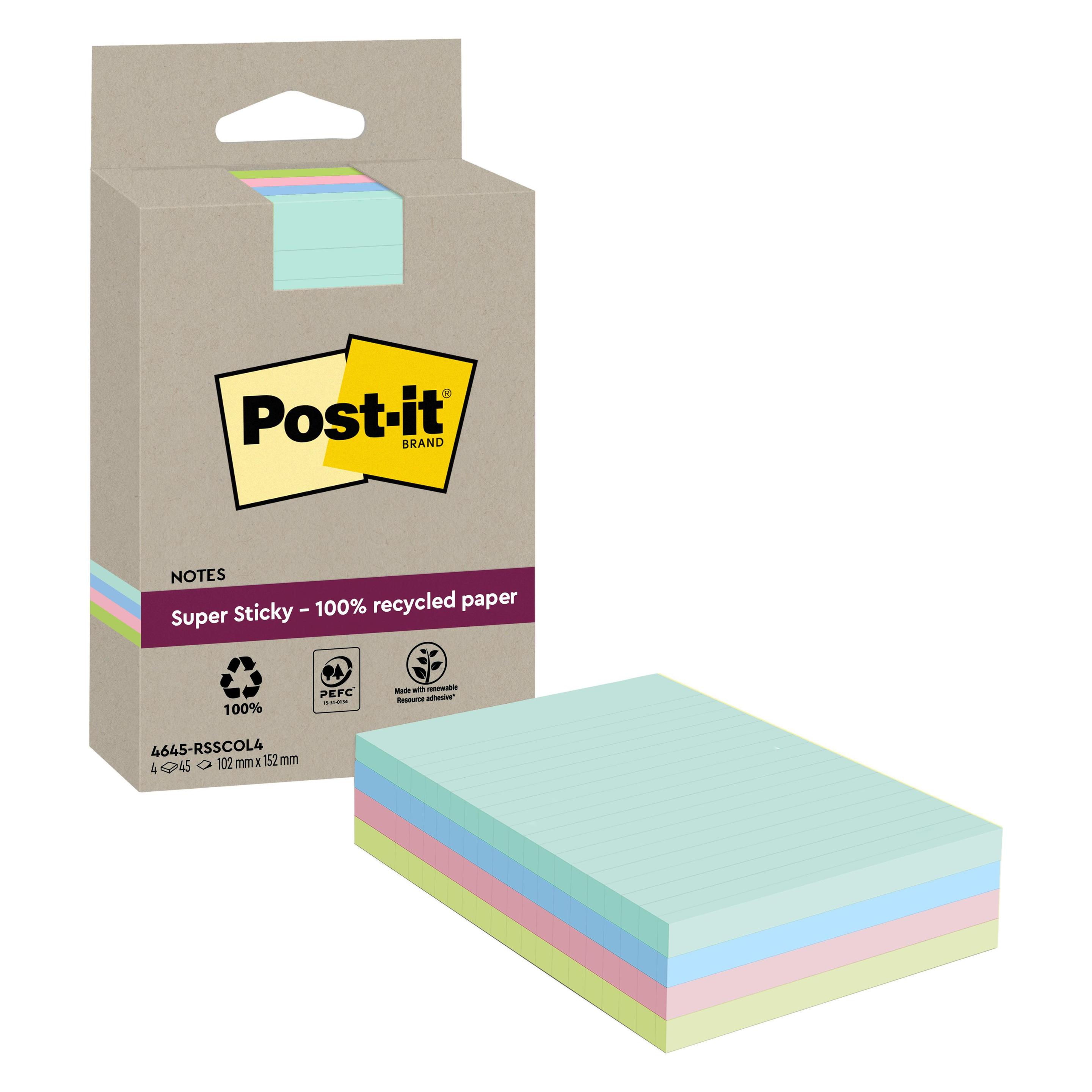 Post-it Super Sticky Haftnotizen Recycling (152 x 102 mm) (4645-RSSCOL4)