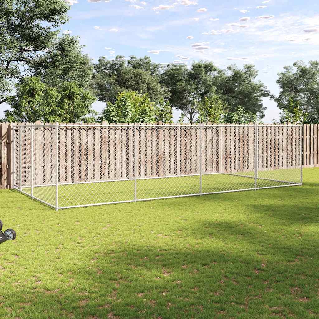 vidaXL Perrera de exterior 7,6x3,8x1,9 m Plateado
