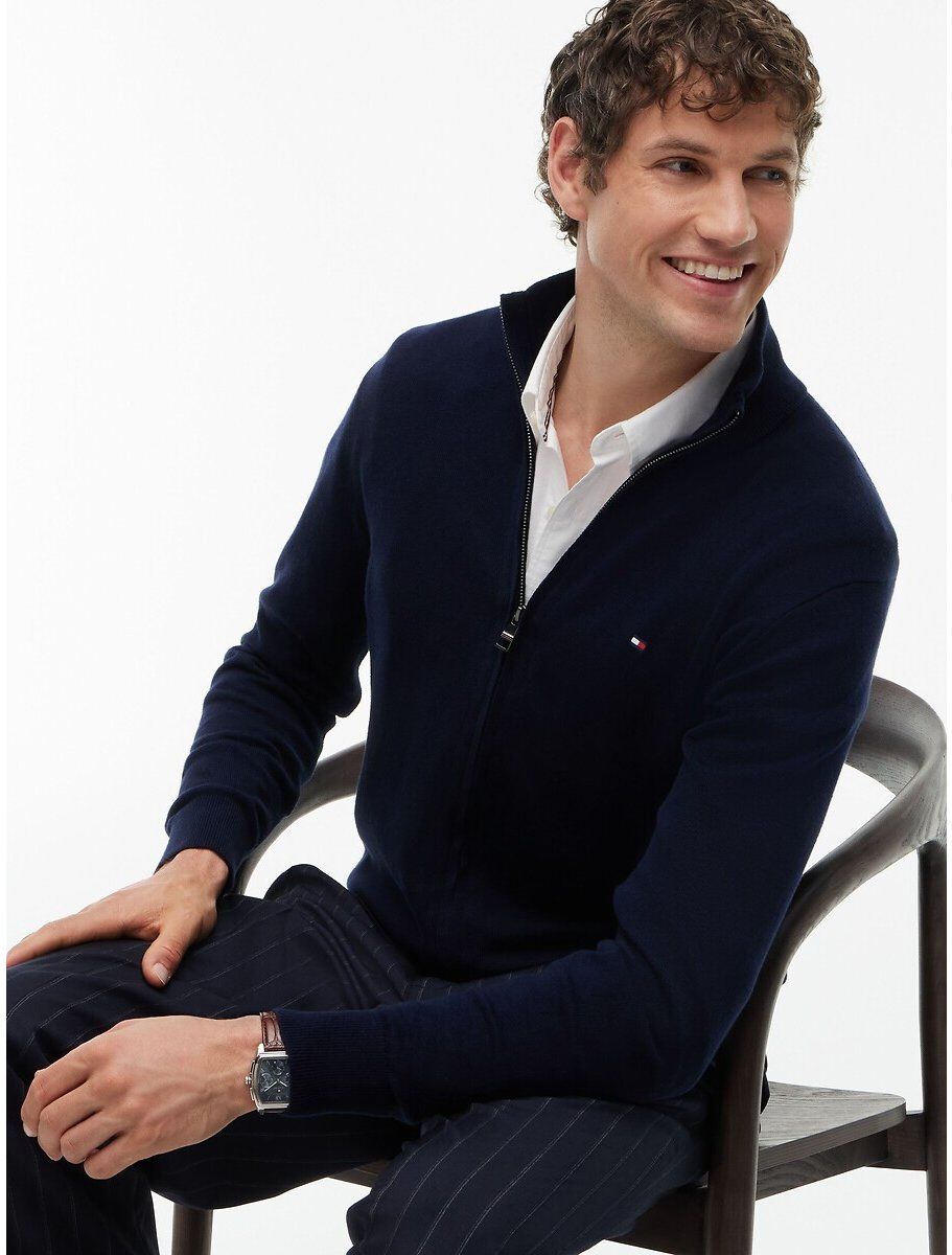 TOMMY HILFIGER Gilet zippé, col montant en coton et cachemire