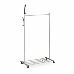Relaxdays Garderobe mit Rollen, HBT: 165x80x44 cm, Metall, Ablage, mobiler Kleiderständer, Rollgarderobe, silber/schwarz
