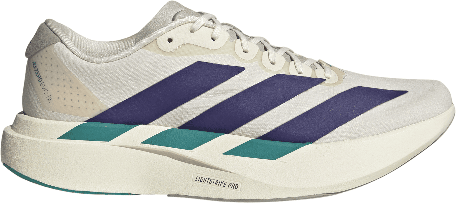 Adidas Men's Adizero Evo SL Wonder white/Collegiate purple/Equipment Green, 46