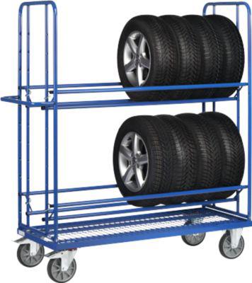 Reifenwagen Fetra 4596, bis 400 kg, 2 Etagen mit variabel einhängbaren Reifenträgern, Ladefläche L 1420 x B 610 mm, Drahtgitterboden, TPE-Bereifung