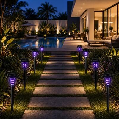 LightInthebox Solar Bug Zapper Outdoor Waterproof Mosquito Repellent Light Solar Power Fly Killer lamp for Moths, Gnats, Fly Small Flying Insect Backyard Garden