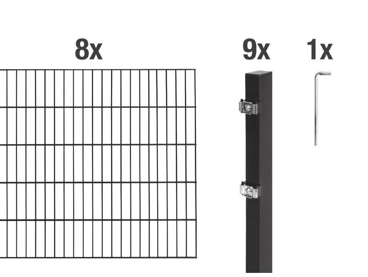 Alberts 627928 Doppelstabmattenzaun als 18 tlg. Zaun-Komplettset, matt schwarz, Höhe 80 cm, Länge 16 m