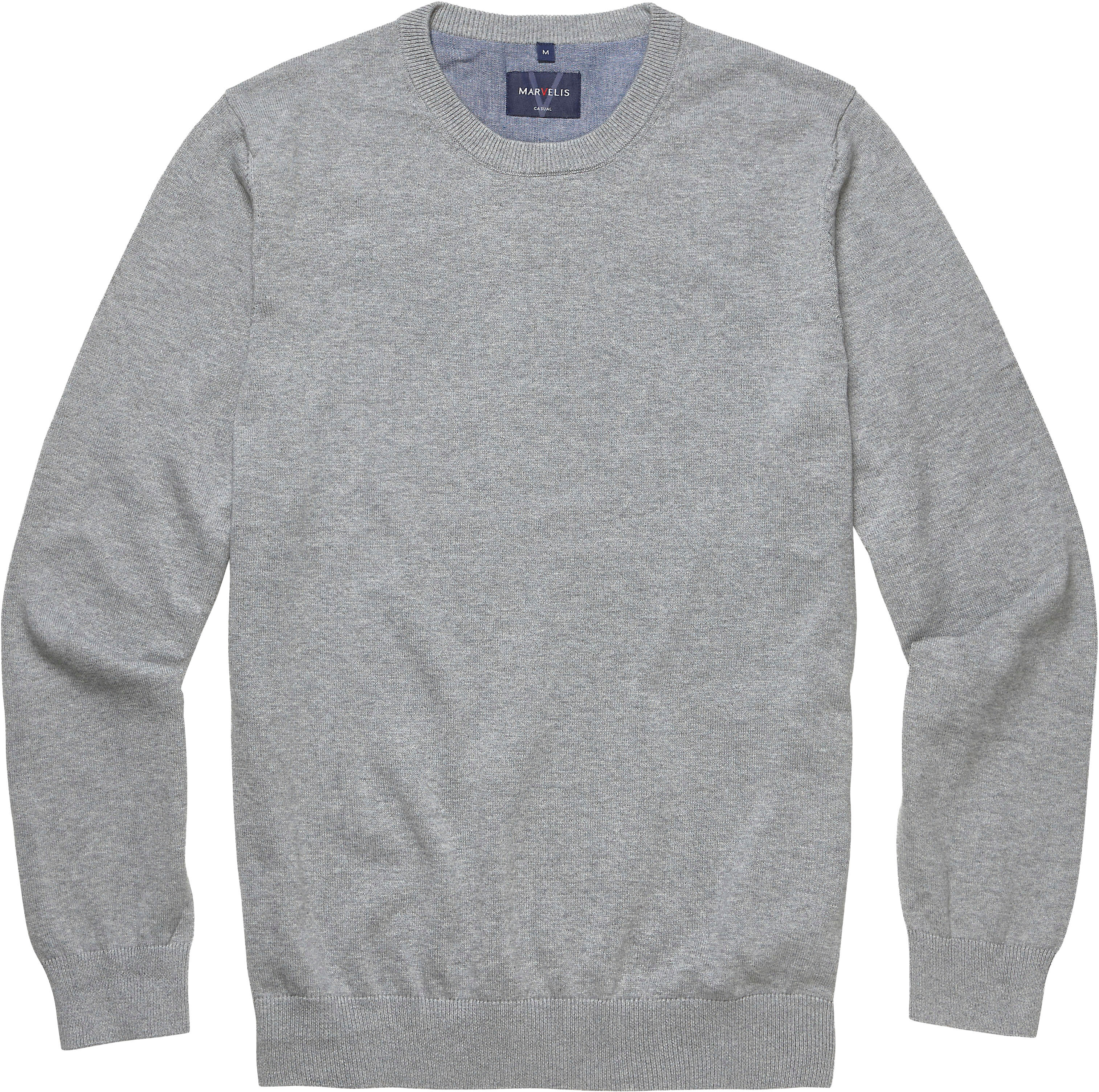 Strickpullover MARVELIS, Herren, Gr. 3XL, mittelgrau, Jersey, Obermaterial: 100% Baumwolle, regular fit, Rundhals, Rippbündchen, Pullover Strickpullover, Rundhals, Baumwolle, regular fit mittelgrau 3XL