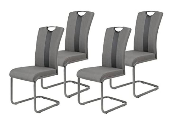 Hela Tische, 4er Set Schwingstuhl Amber2, Bezug Kunstleder Anthrazit, Metallgestell Grau, 98x43x56 cm