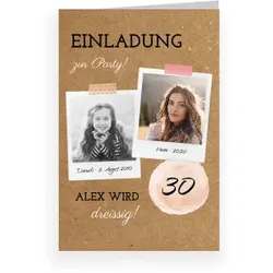 Einladungskarte 30. Geburtstag: Kindheitserinnerungen mit Fotos in Kraft Look