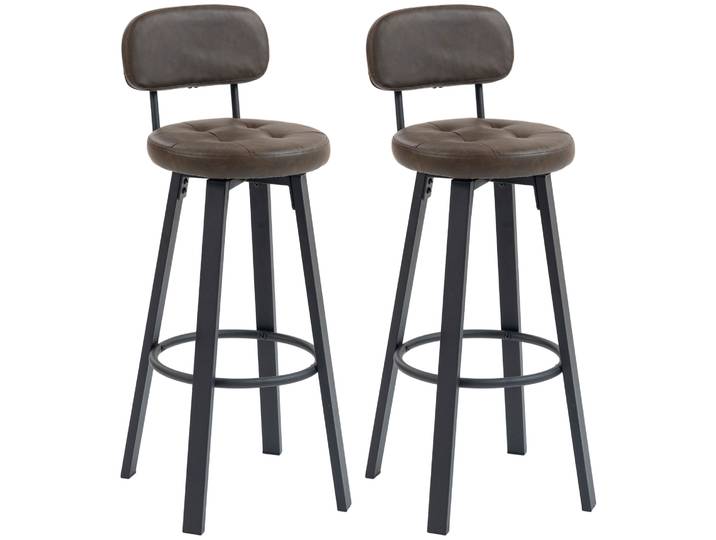 Homcom Lot de 2 tabourets de cuisine pivotants rembourrés en PU avec dossier, structure métallique et repose-pieds