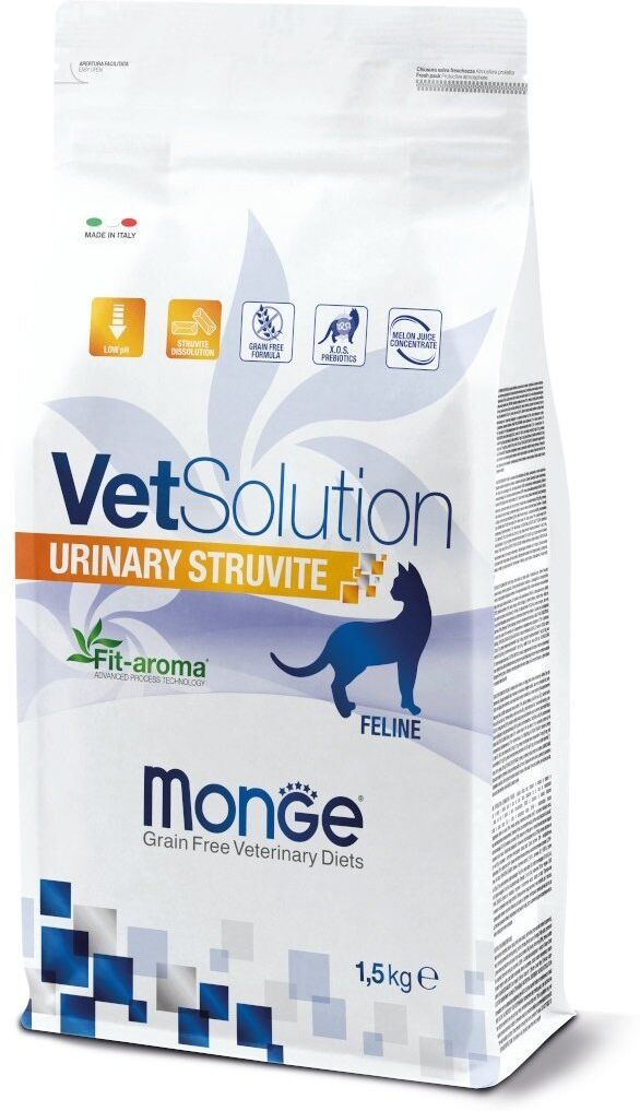 1,5 kg Monge VetSolution Secco Gatto Urinary Struvite Alimento Dietetico Cibo Crocchette Croccantini per la Dissoluzione di Calcoli a Base di Struvite