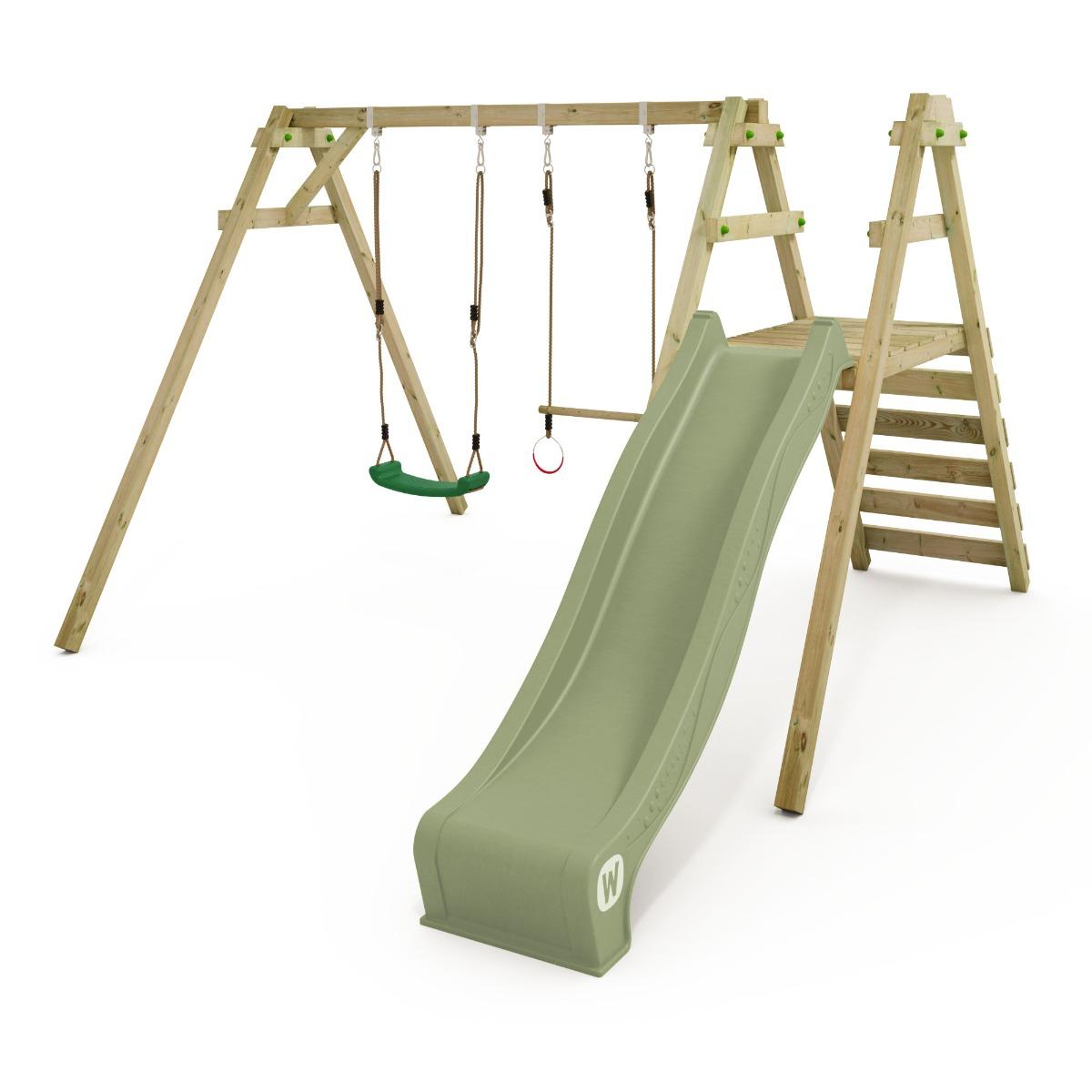 Spielturm mit Wellenrutsche und Doppelschaukel Smart Dash - Massiver Kletterturm für den Garten - Hochwertiges Spielgerät für Kinder - Wickey