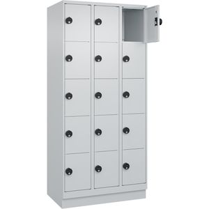 CP-Möbel Schließfachschrank Classic Plus lichtgrau, 15 Fächer, Stahl, 90 x 195cm, mit Zahlenschloss