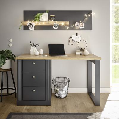 Büromöbel-Set OTTO HOME "Westminster", grau (grau dunkel), B:138cm H:170cm T:60cm, Holzwerkstoff, Metall, Arbeitsmöbel-Sets, Büromöbel-Set, im romantischen Landhausstil, exclusiv by Otto