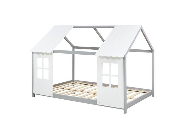 [en.casa] Hausbett Tostedt, Grau, Weiß, Holz, Holzwerkstoff, 140x200 cm, Baby- und Kindermöbel, Kinderzimmer & Jugendzimmer, Kinderbetten, Hausbetten