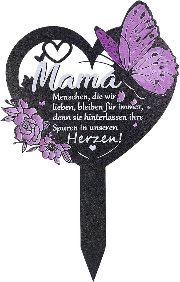 Weerbestendige grafsteker met hart en spreuk Mama, roestvrij staal, 30,5 cm