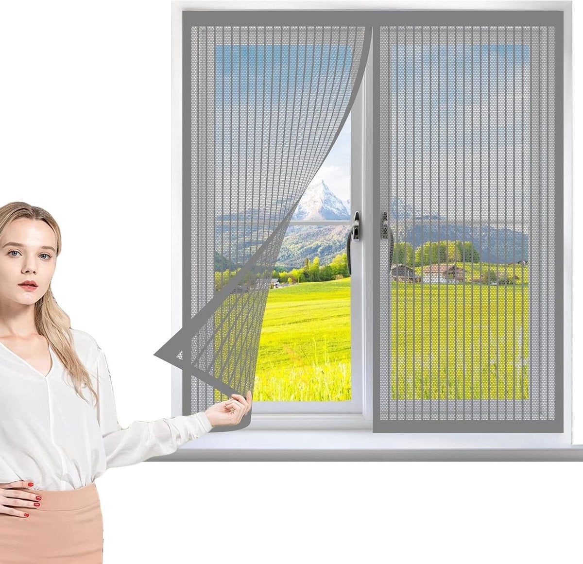 Grijs Horren Raam met Versterkt Gaas - Insectenhor - 50 x 85 cm