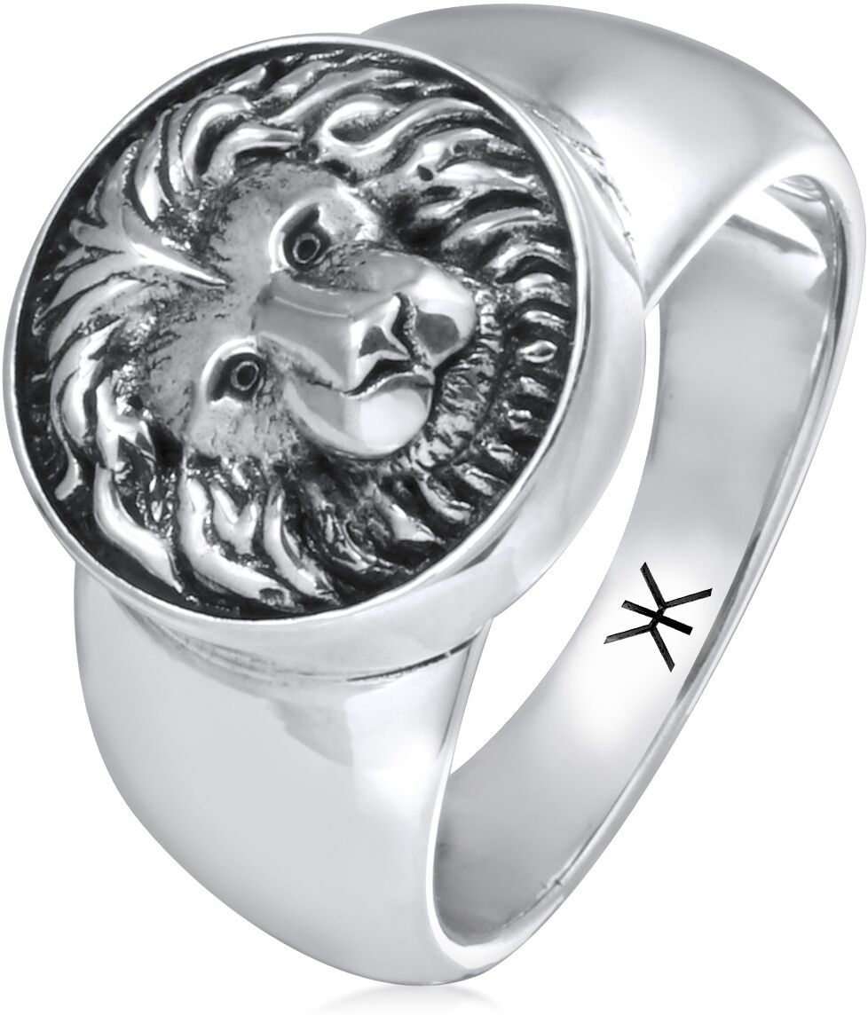Siegelring KUZZOI "Ring Herren Siegelring Löwe Prächtig 925 Silber" Gr. 60, schwarz, Fingerringe, Herren, 60, ohne Stein, Silber 925 (Sterlingsilber), 15mm, Siegelring