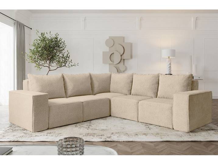 Fun Möbel Ecksofa Designerecksofa ESTELLE Seite Universal in drei Stoffen, Rücken echt bezogen