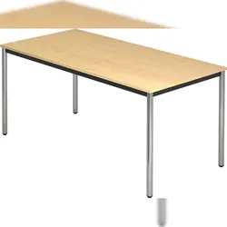 bümö Multifunktionstisch Ahorn, Tisch 160 x 80 cm, Tischfuß verchromt - einfacher Tisch, Besprechungstisch System D-Serie, Konferenztisch,
