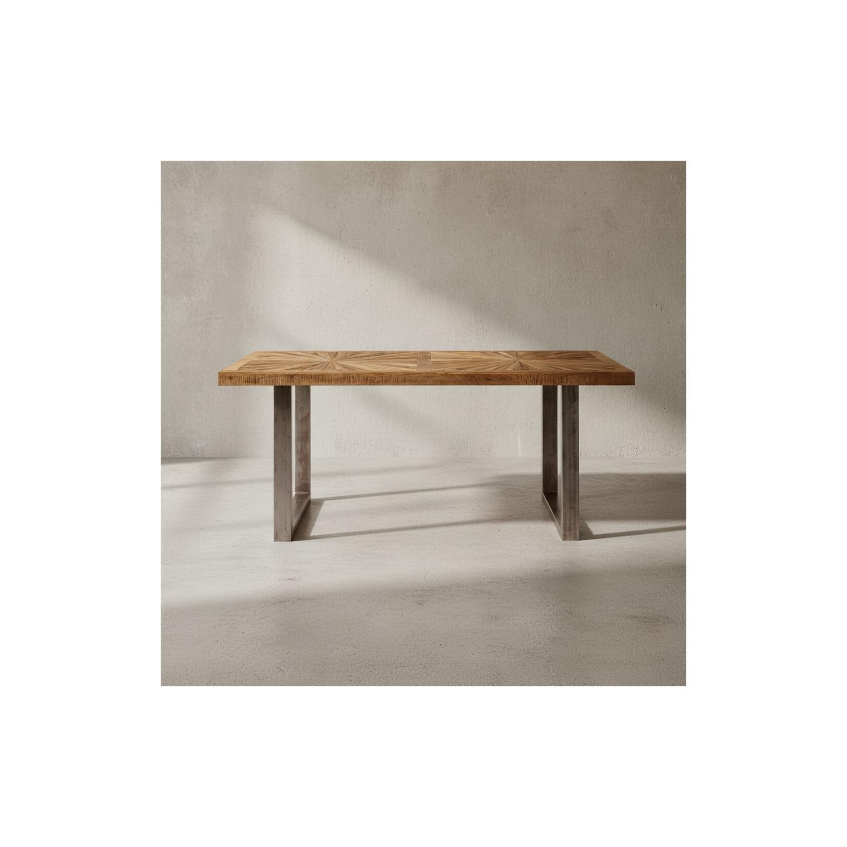 KADIMA DESIGN Massivholz Esstisch, 180 x 90 cm, rustikales Design, Edelstahlbeine, Mango Massivholz.