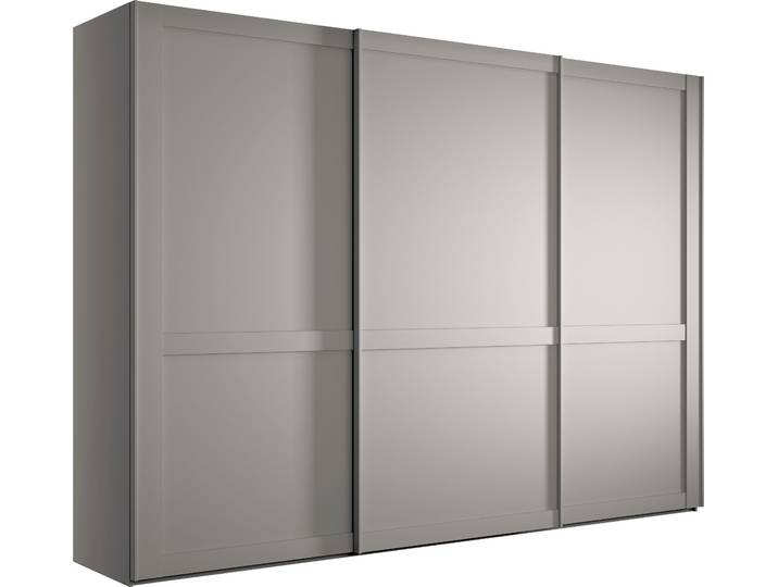 Schwebetürenschrank WIEMANN Göteborg , grau (kieselgrau, dekor), B:295,2cm H:220cm T:67cm, Holzwerkstoff, Schränke, Schwebetürenschrank, Querriegel und Griffleisten im Korpusfarbton